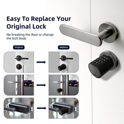 Easy to Replace Your Original Lock with LvD11 Smart Lock, demonstrating a hassle-free installation without needing to break the door or change the lock body